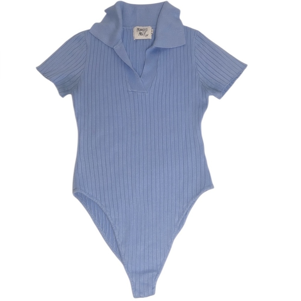 Princess Polly Short Sleeve‎ Blue Ribbed Bodysuit